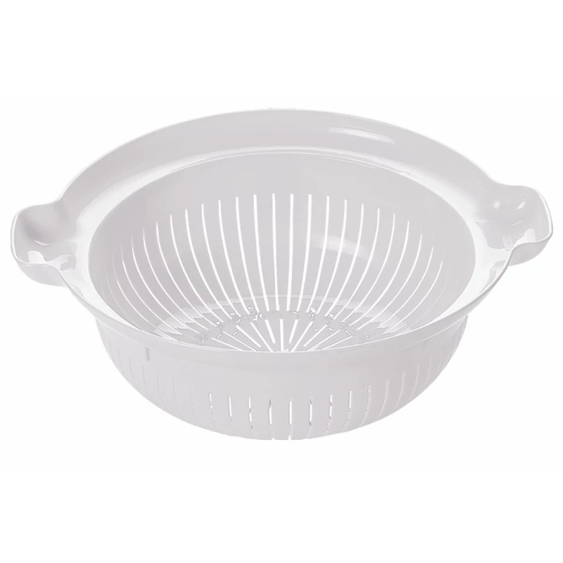 Heidrun tésztaszűrő 30x12 cm méretben, nagyméretű műanyag szűrő edény tészta, zöldség és gyümölcs lecsöpögtetéséhez