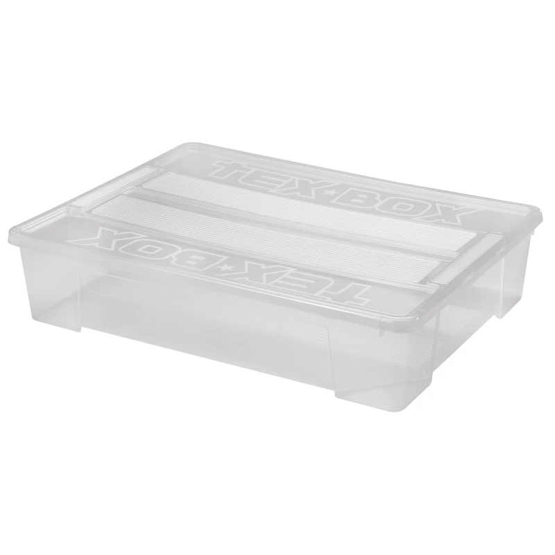 Heidrun Tex Box 7 nagyméretű lapos tárolódoboz átlátszó fedeles kivitelben – 60 liter
