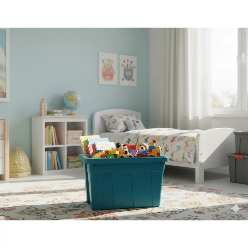 Heidrun The Box kék tárolódoboz 100L tetővel – strapabíró, zárható rendszerező doboz nagy tárolókapacitással-3