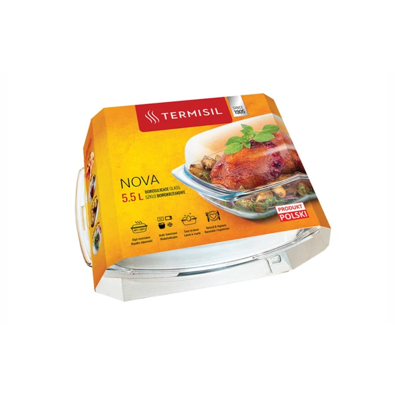 TERMISIL hőálló jénai edény fedővel 5,5 liter – boroszilikát üveg, Classic modell, 34x22x12,2 cm-3