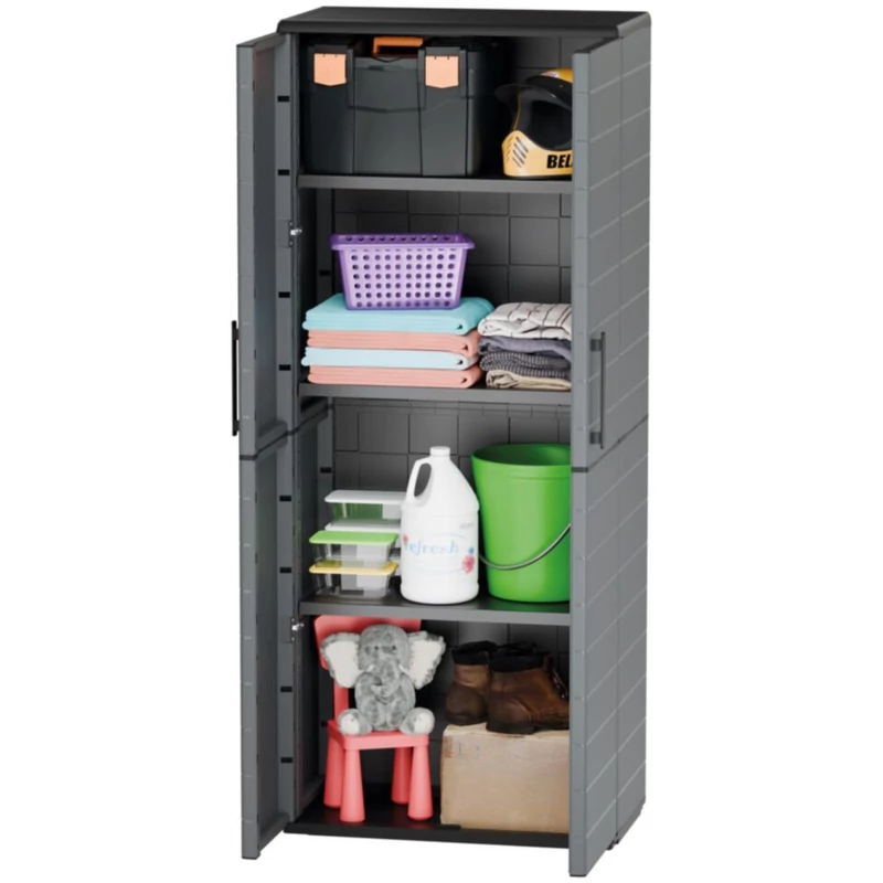 Teljes magasságú szekrény újrahasznosítható polipropilénből, acél zsanérokkal és állítható polcokkal, mérete: 680×370×1630 mm-3