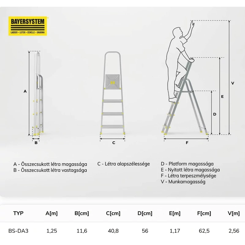 Metalkas alumínium létra, 3 fokos, 150 kg – BayerSystem-2