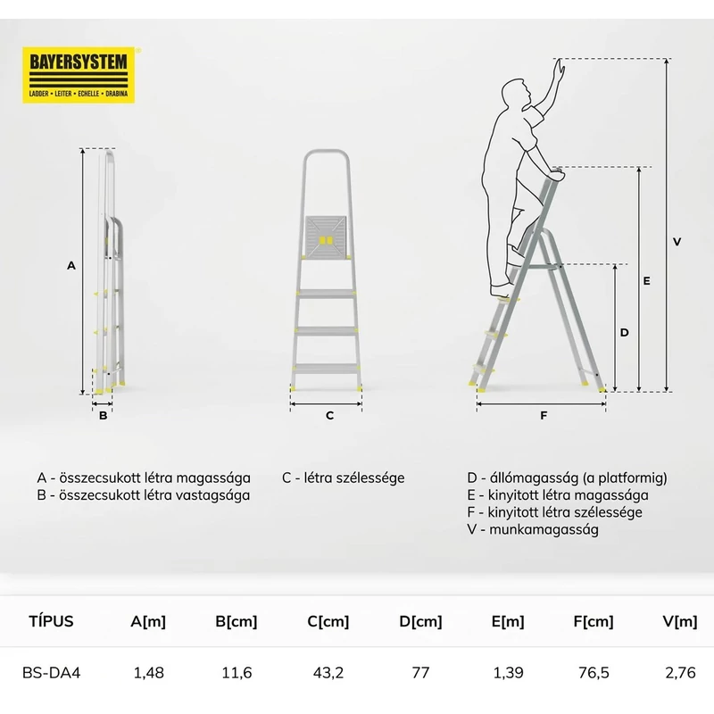 Metalkas alumínium létra, 4 fokos, 150 kg – BayerSystem-2