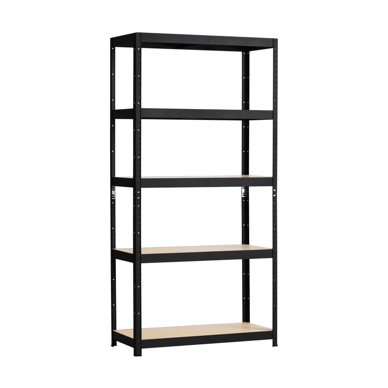 Metalkas fém polc, fekete, 5 polcos, HDF, 180×90×40 cm