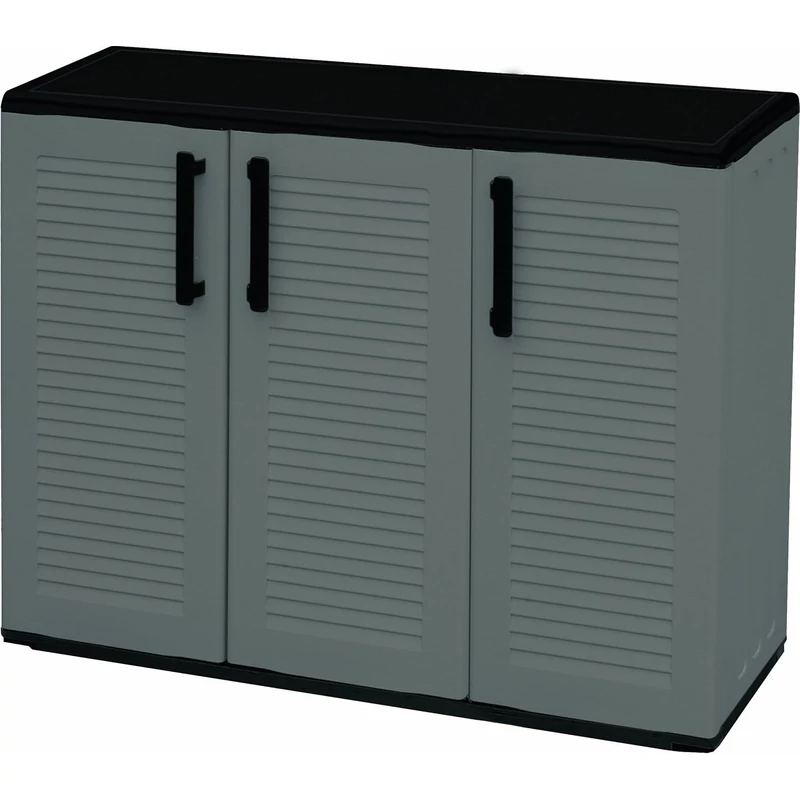 Félmagas szekrény újrahasznosítható polipropilénből, acél zsanérokkal és állítható polcokkal, mérete: 1020×370×840 mm