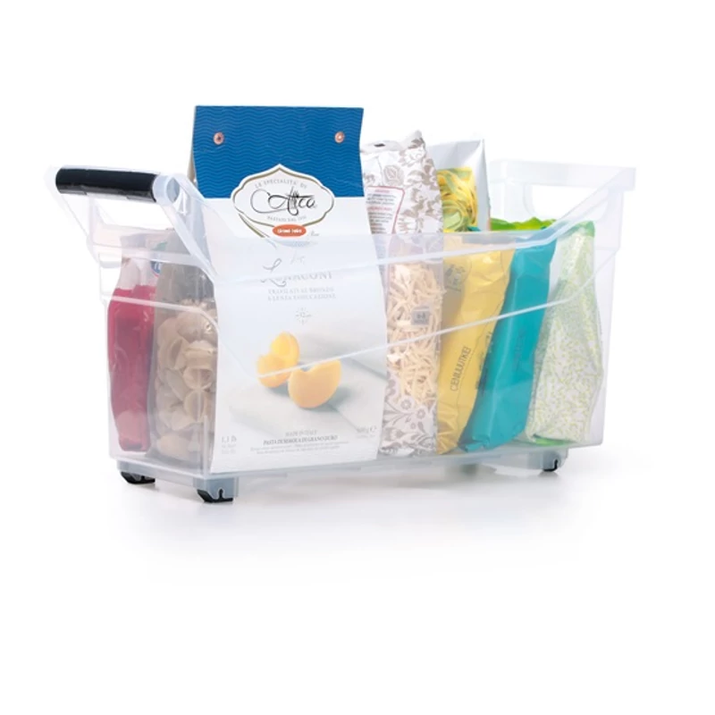 Prosperplast átlátszó tároló doboz 17 liter – fogantyús, görgős kivitel, 48x17,7x25,6 cm