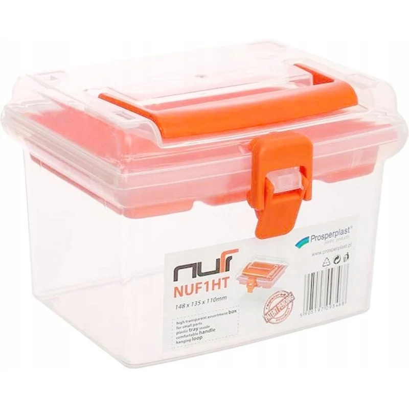 Prosperplast rendszerező doboz 14,8x13,5x11 cm – csatos záródás, fogantyúval és belső tálcával