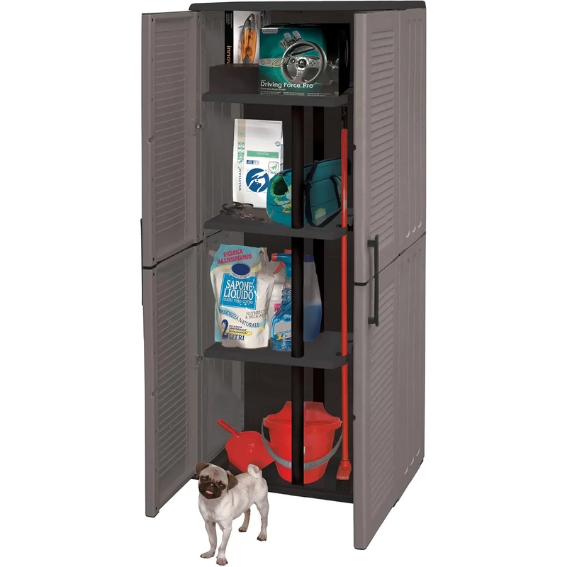 Seprűtartós szekrény újrahasznosítható polipropilénből, acél zsanérokkal, mérete: 680×370×1630 mm-3