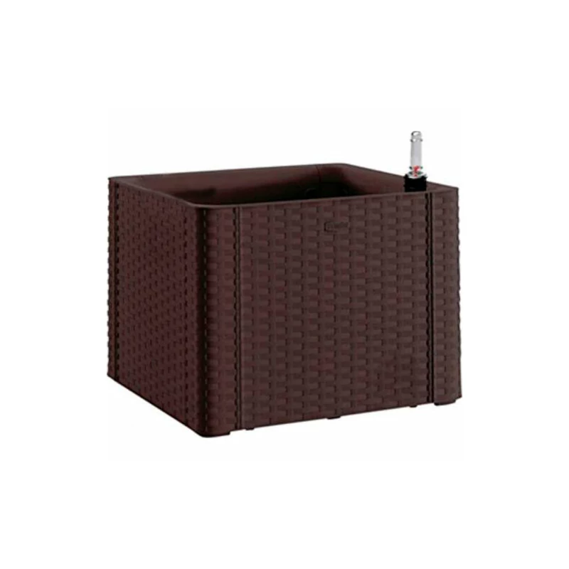 Stefanplast rattan virágláda 35 liter – 43x43x33 cm, öntözőrendszerrel és vízszintjelzővel, natural mokka színben