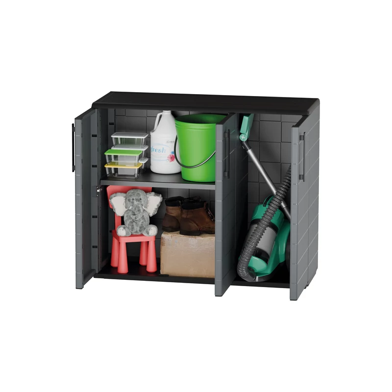 Félmagas szekrény újrahasznosítható polipropilénből, acél zsanérokkal és állítható polcokkal, mérete: 1020×370×840 mm-2