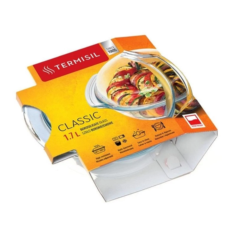 TERMISIL Classic jénai tál 1,7L – hőálló boroszilikát üveg, fedővel