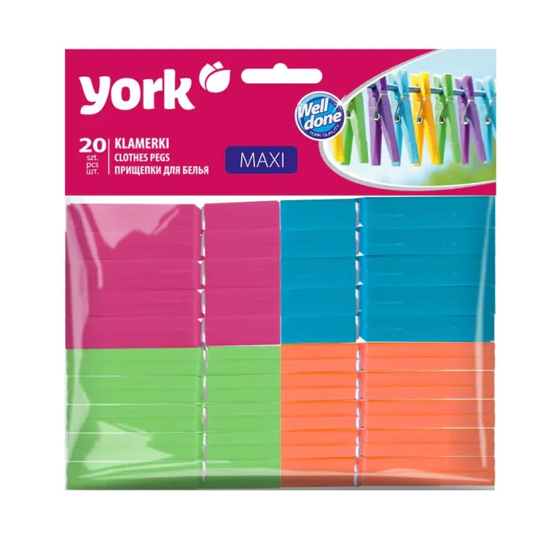 York ruhacsipesz 20 darab 8x0,5x0,9 cm Maxi erős csipesz ruhaszárításhoz