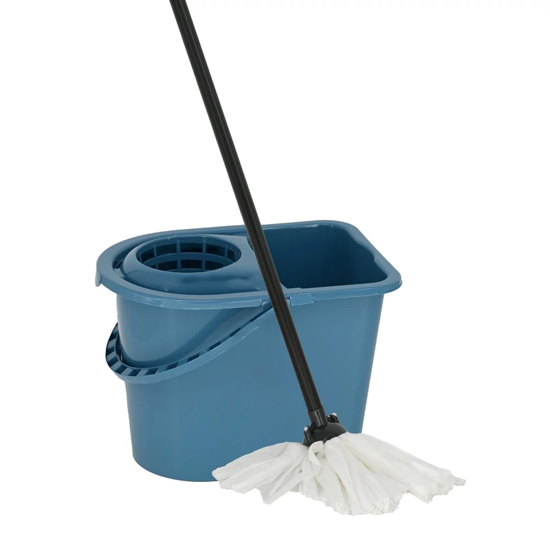 York mop szett 14 literes felmosó vödörrel csavarókosárral és 36x28x115 cm méretű mop felmosóval, NATURAL kivitelben, hatékony padlótisztító szett-2