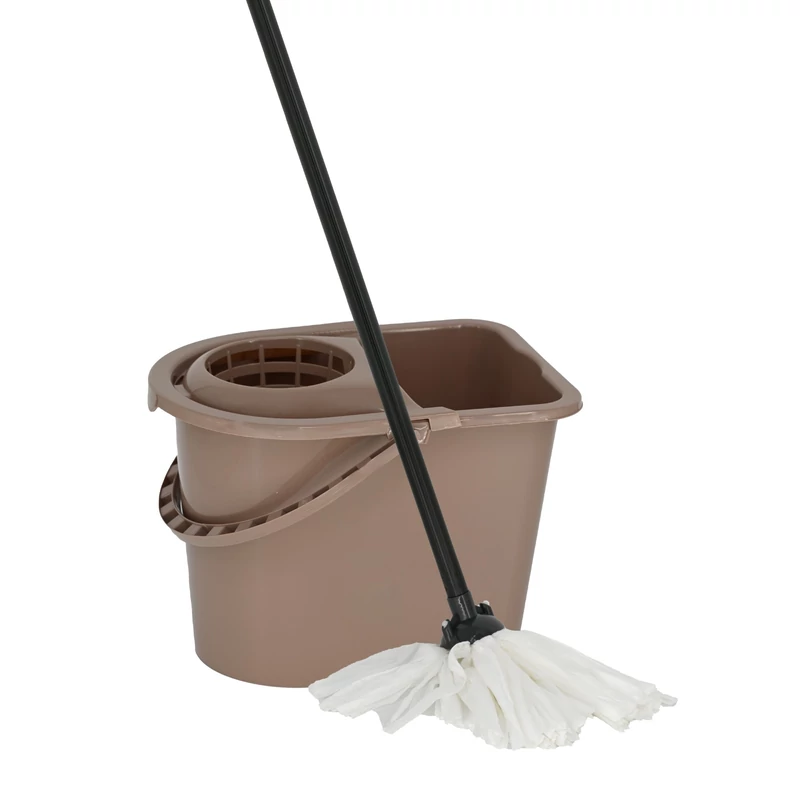 York mop szett 14 literes felmosó vödörrel csavarókosárral és 36x28x115 cm méretű mop felmosóval, NATURAL kivitelben, hatékony padlótisztító szett-3
