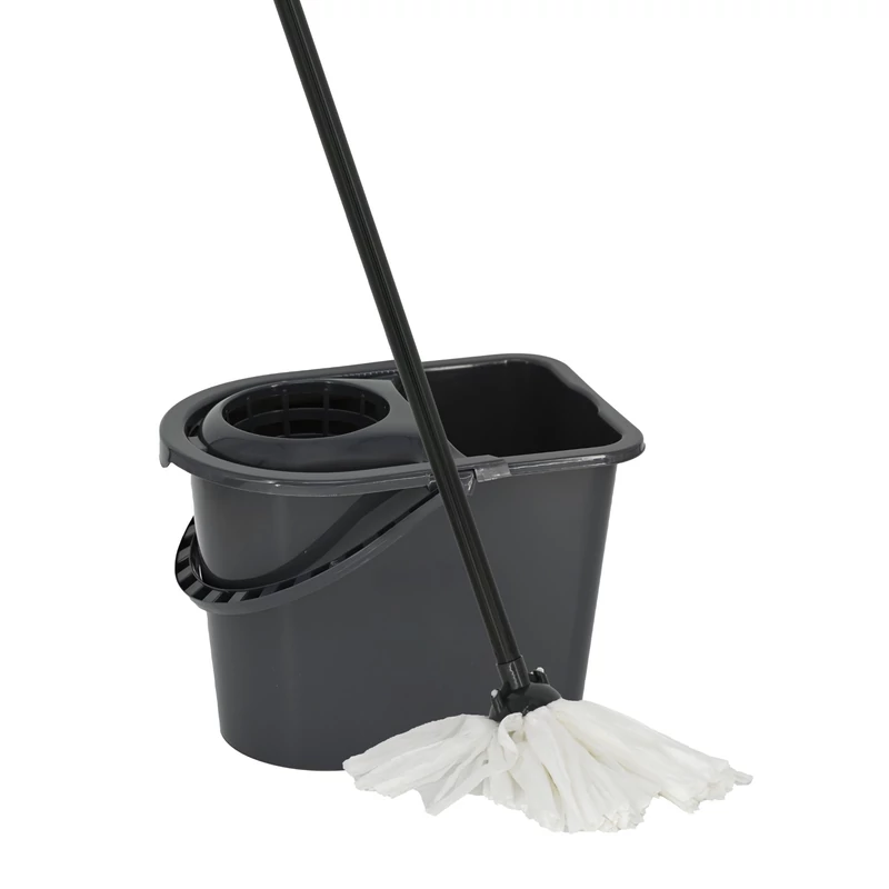 York mop szett 14 literes felmosó vödörrel csavarókosárral és 36x28x115 cm méretű mop felmosóval, NATURAL kivitelben, hatékony padlótisztító szett-4