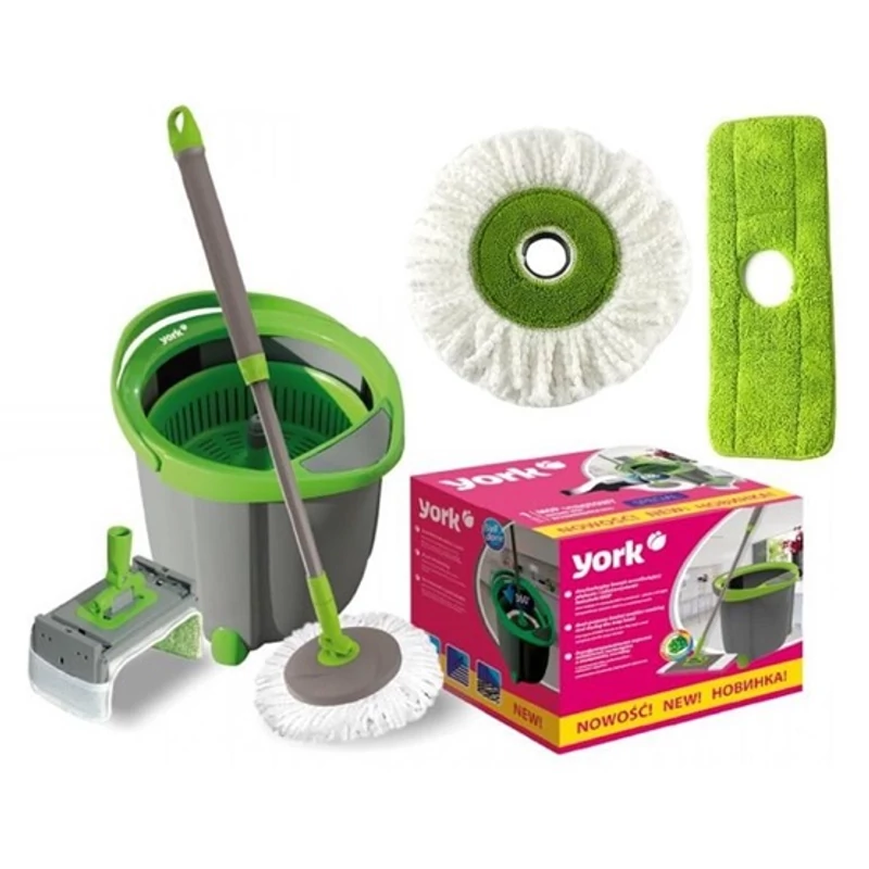 York mop szett felmosó vödörrel csavarókosárral, 2 cserélhető fejjel és 120 cm nyéllel, 34x30x27 cm méretben, Special Rotary kivitelben-2
