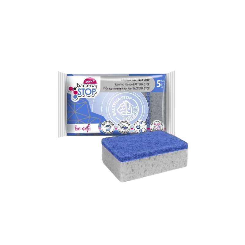 York mosogatószivacs dörzsi – Bacteria Stop, 5 darabos készlet, 9,0x6,0x3,0 cm, antibakteriális szivacs higiénikus és hatékony mosogatáshoz-2