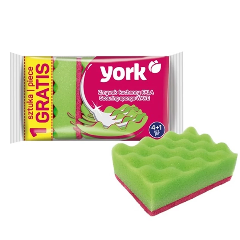 York mosogatószivacs dörzsi – Wave, 4+1 darabos készlet, 10x7,0x3,0 cm, ergonomikus hullámos szivacs hatékony tisztításhoz-2