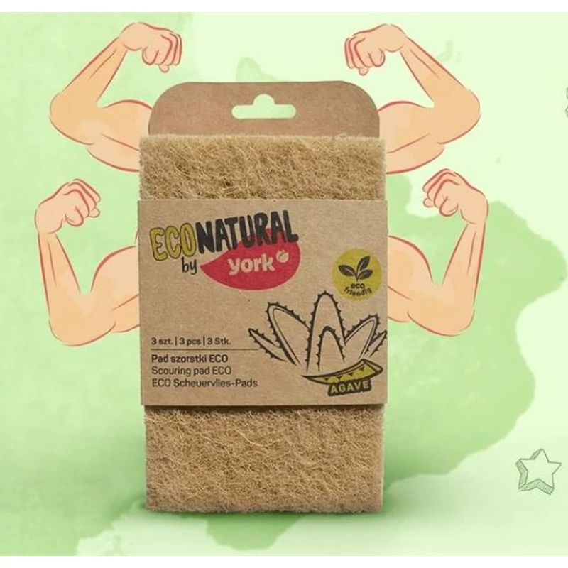 York súroló párna – Agave Eco Natural, 3 darabos készlet, 10x15x0,5 cm, környezetbarát súrolópárna konyhai és fürdőszobai használatra-3