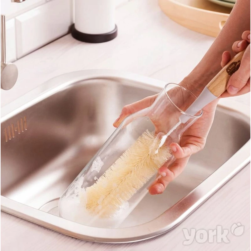York üvegmosó kefe – 1,0 literes, 7,0x36,5 cm, Bamboo nyéllel, környezetbarát kefe palackok és üvegek alapos tisztításához-2