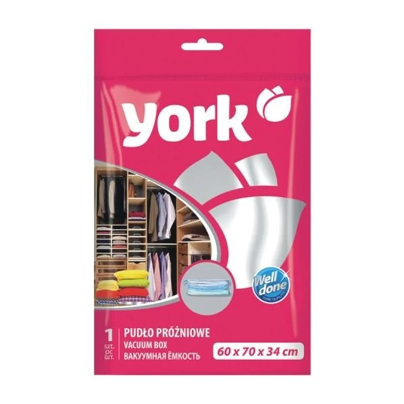 York vákuumos ruhatároló zsák 60x70x34 cm méretben, helytakarékos és légmentesen záródó tároló ruhák és textíliák számára