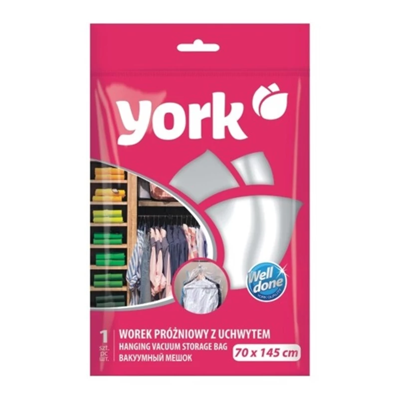 York vákuumos ruhatároló zsák 70x145 cm méretben, helytakarékos és légmentesen záródó tároló ruhák számára