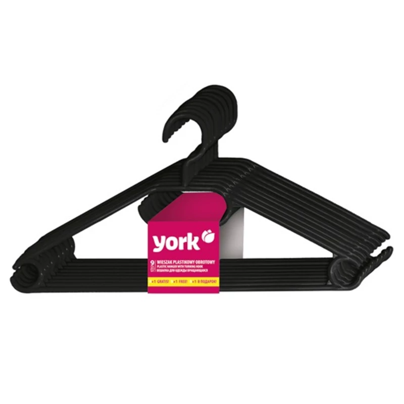 York vállfa szett 9+1 darabos kiszerelésben, 42x22x0,7 cm méretben, forgatható akasztóval, praktikus ruhafogas háztartási használatra-3