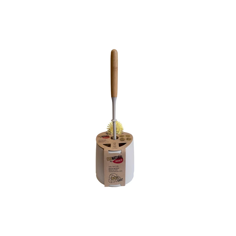 York WC kefe és tartó szett 14x14x40 cm méretben, Bamboo Eco Natural kivitelben, környezetbarát és praktikus WC tisztító eszköz fürdőszobába-4